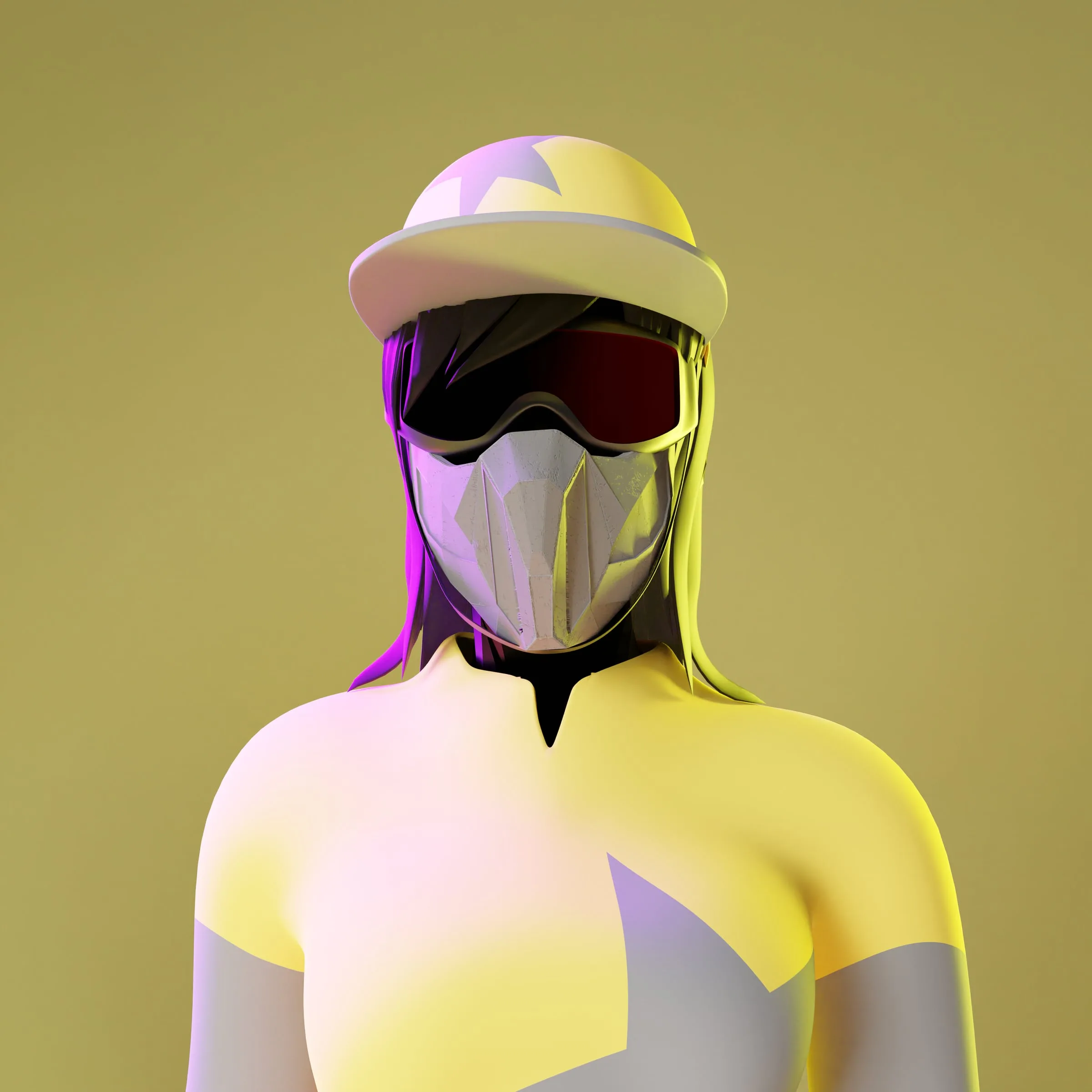 Female jockey avatar in patterned silks, colourway 1 of 12