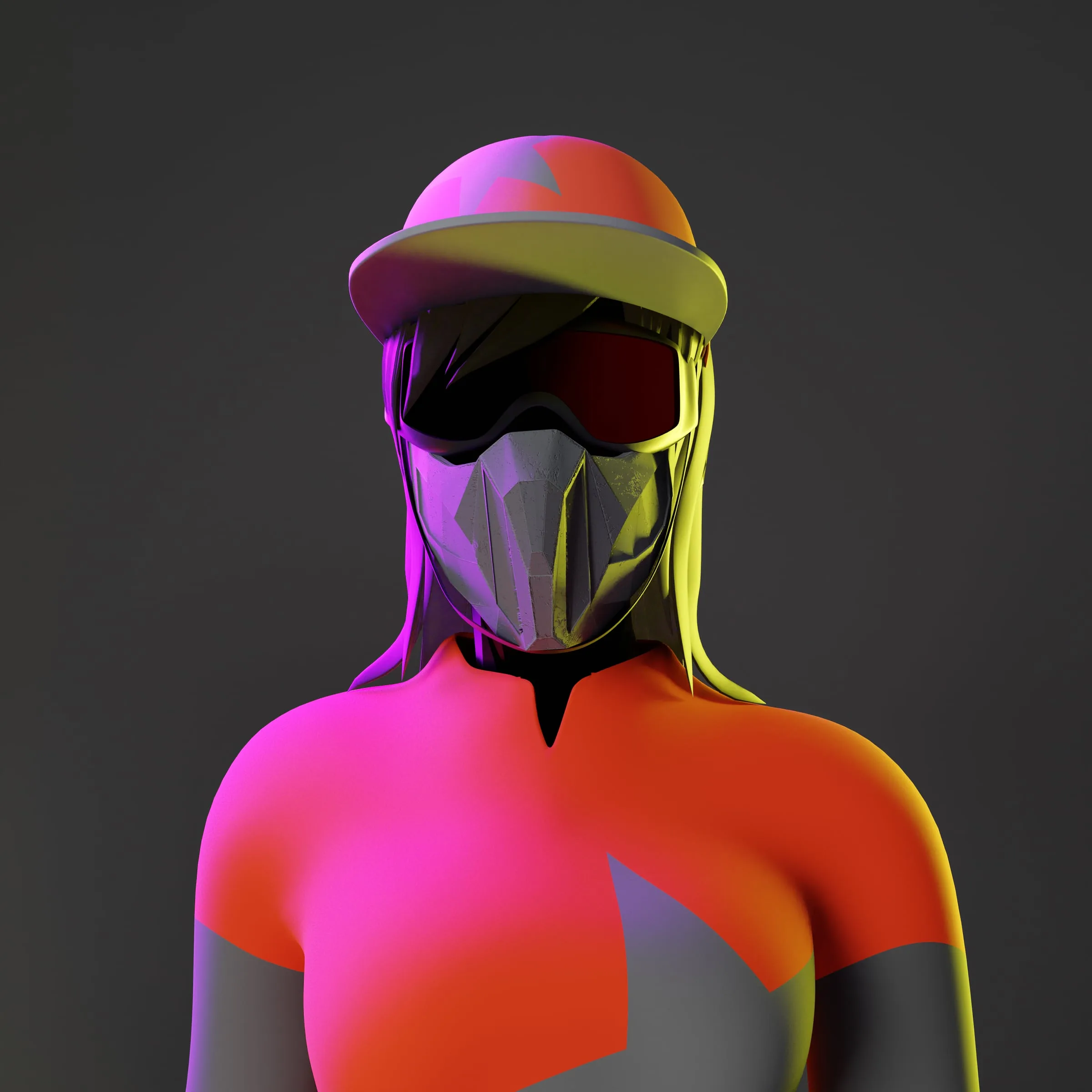 Female jockey avatar in patterned silks, colourway 2 of 12