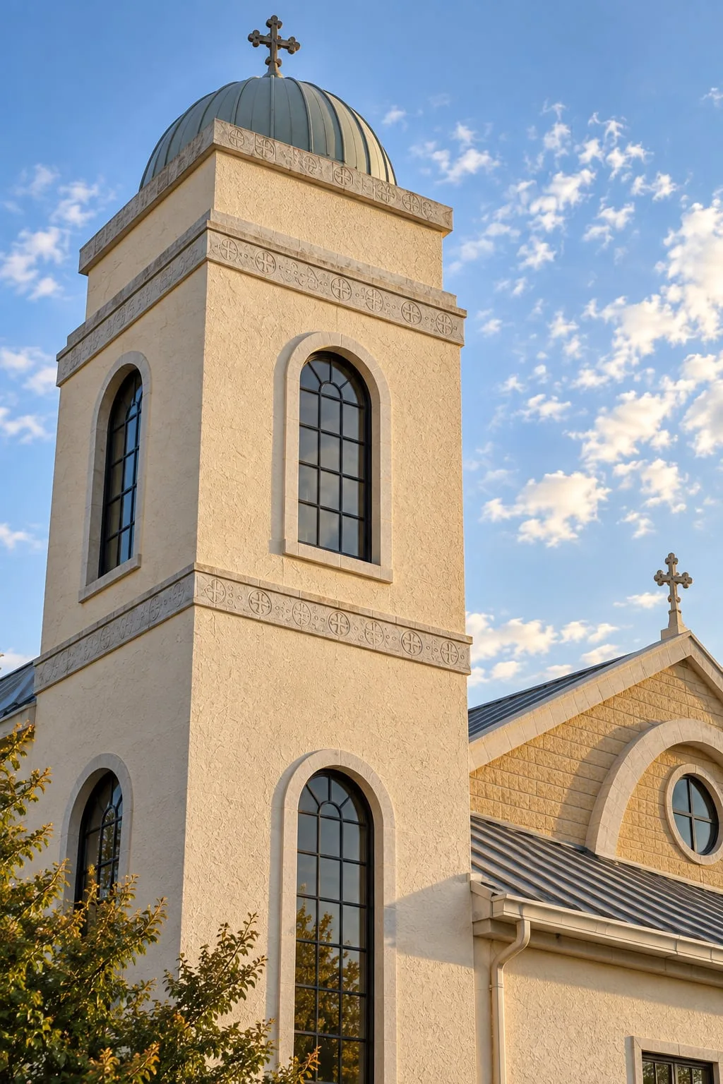 Bell tower and cross against the sky