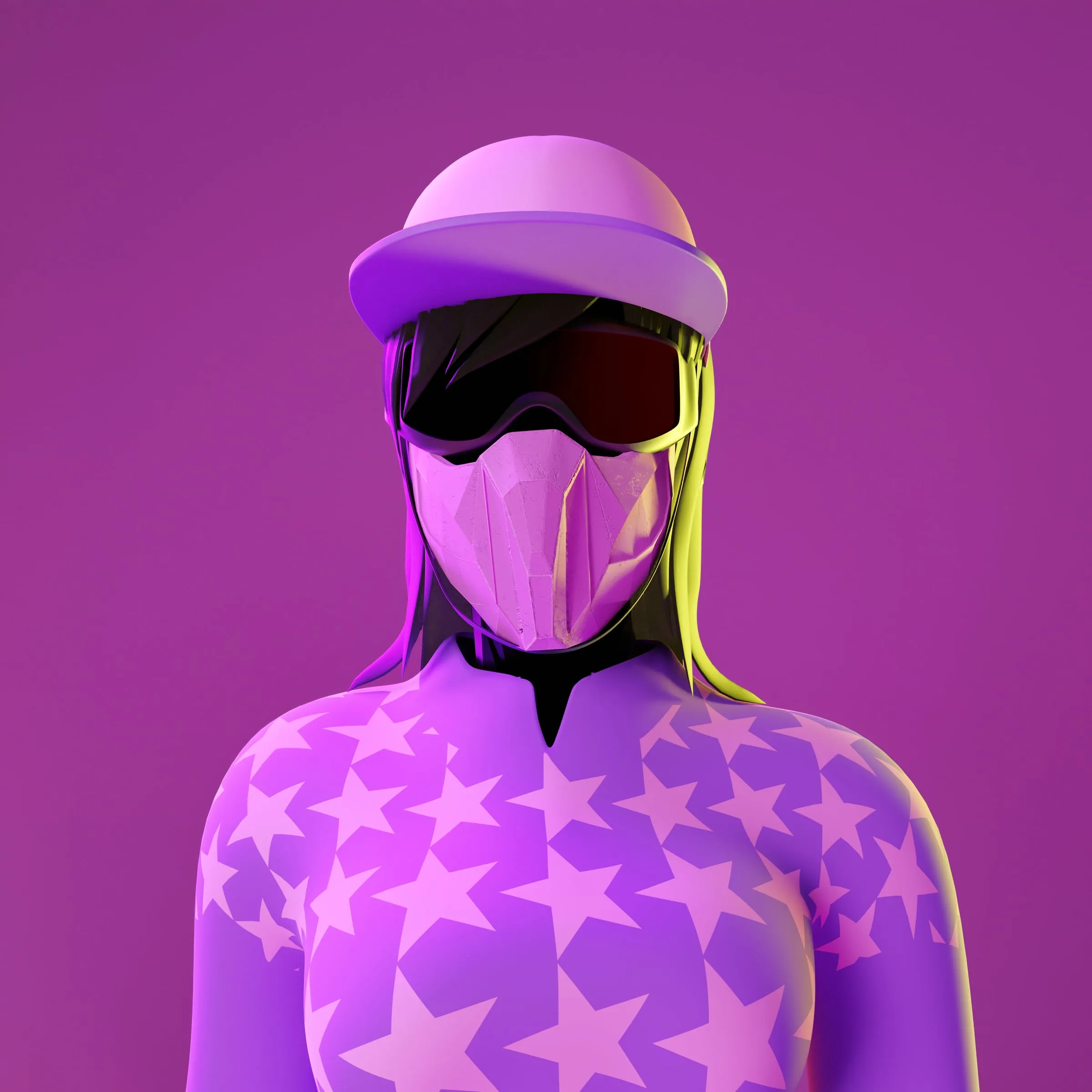 Female jockey avatar in patterned silks, colourway 7 of 12