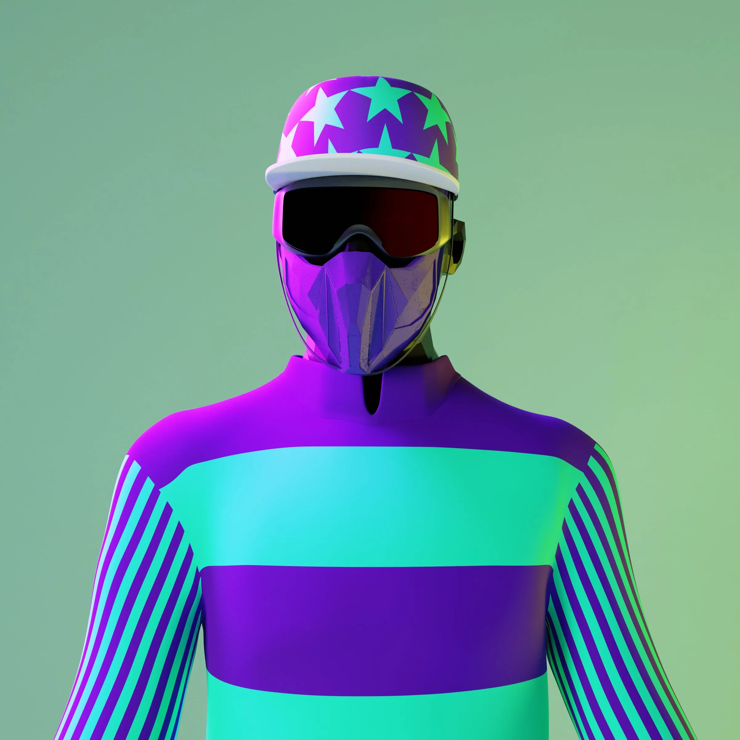 Male jockey avatar in patterned silks, colourway 6 of 12